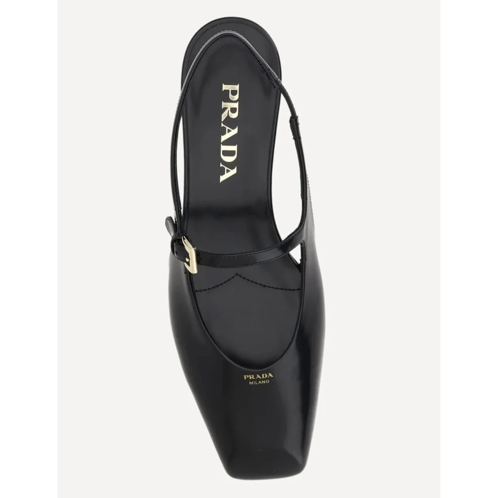 Prada Black Leather Square Toe Mary Jane Slingback Ballerina Ballet Flat 36 - Picture 8 of 16